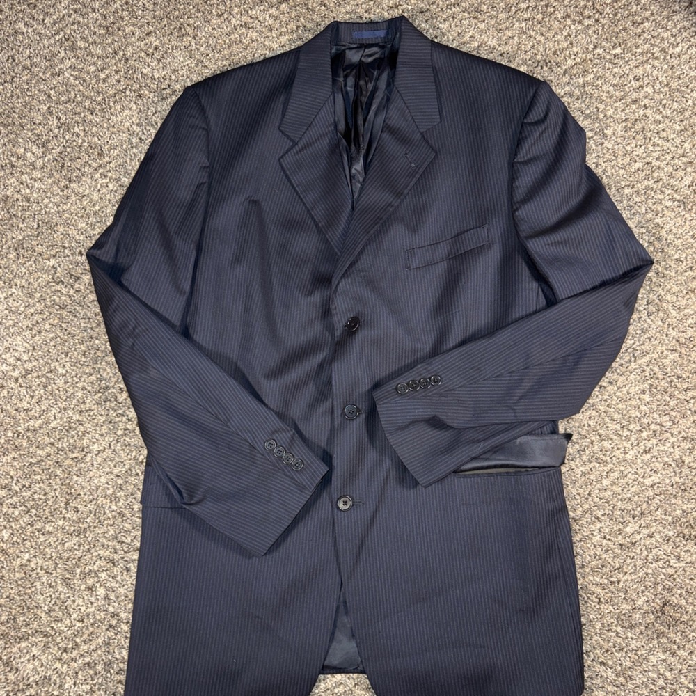 Daniel Cremieux Loro Piana Wool Blazer 42L Black Blue Pinstripe Suit Jacket Mens